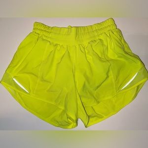 Bright Yellow Lululemon Run Hotty-Hot Lined Shorts 2.5”. Size 4